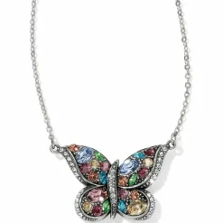Brighton Trust Your Journey Reversible Butterfly Necklace Silver-PastelMulti New