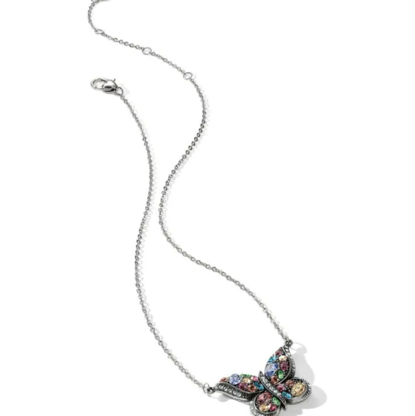 Brighton Trust Your Journey Reversible Butterfly Necklace Silver-PastelMulti New