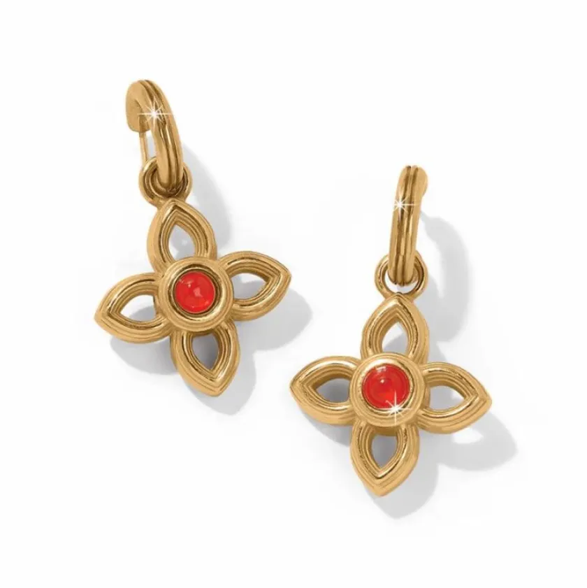 Brighton Venetian Gems Flower Reversible Post Drop Earrings Gold-Red Hot