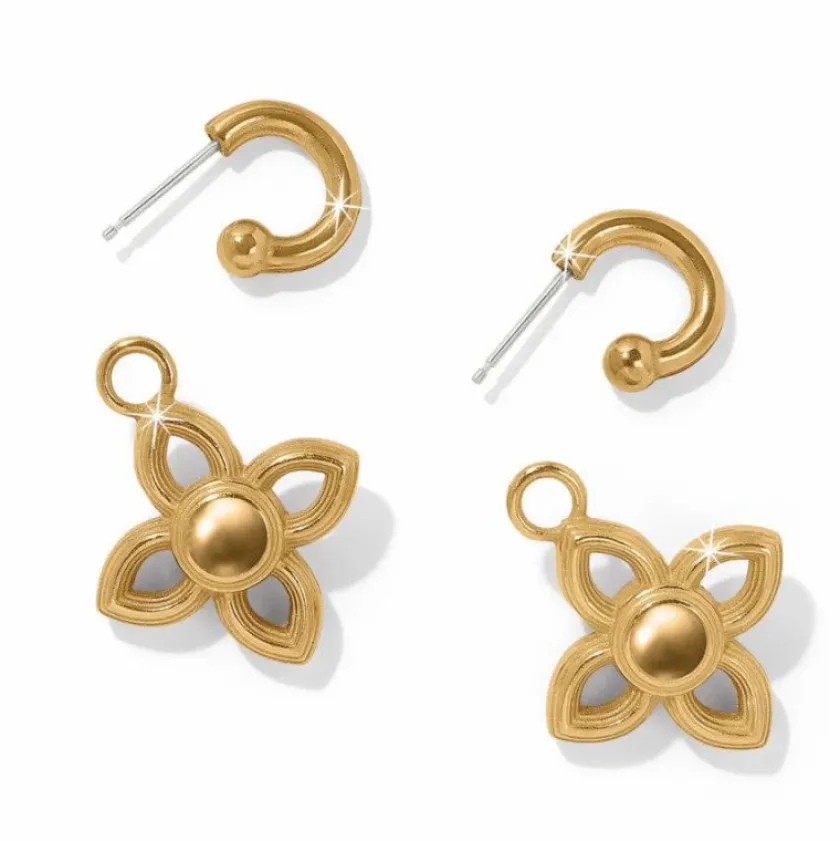 Brighton Venetian Gems Flower Reversible Post Drop Earrings Gold-Red Hot