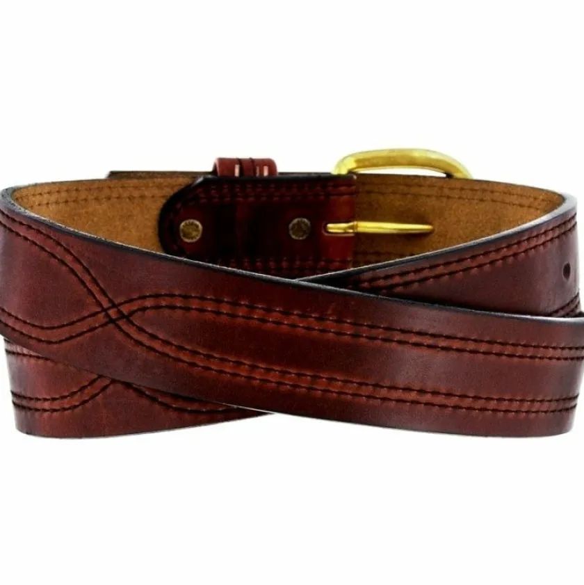 Brighton X Stitching Oiltan Belt Brown Outlet