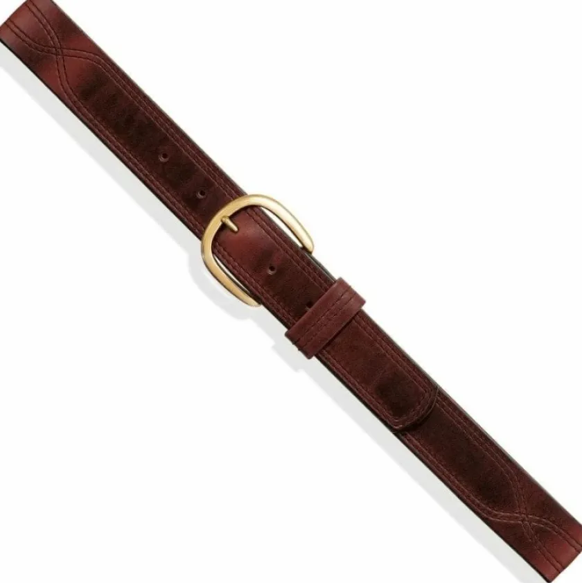 Brighton X Stitching Oiltan Belt Brown Outlet